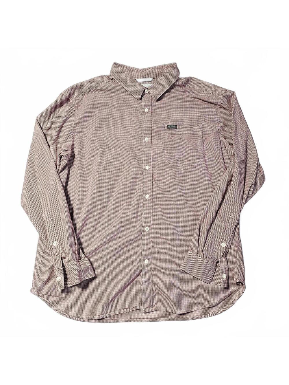 Columbia Mens Big XXL Button Up Shirt Long Sleeve Red Herringbone Hiking Camping